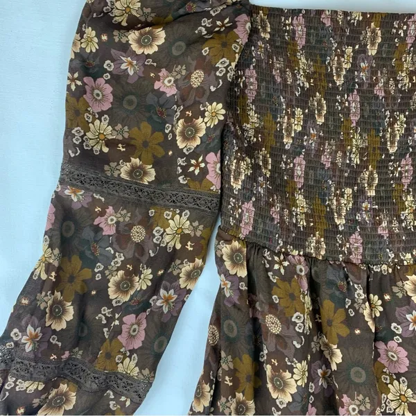 Wilfred size small grace midi sun dress brown white floral square neck boho - Image 7