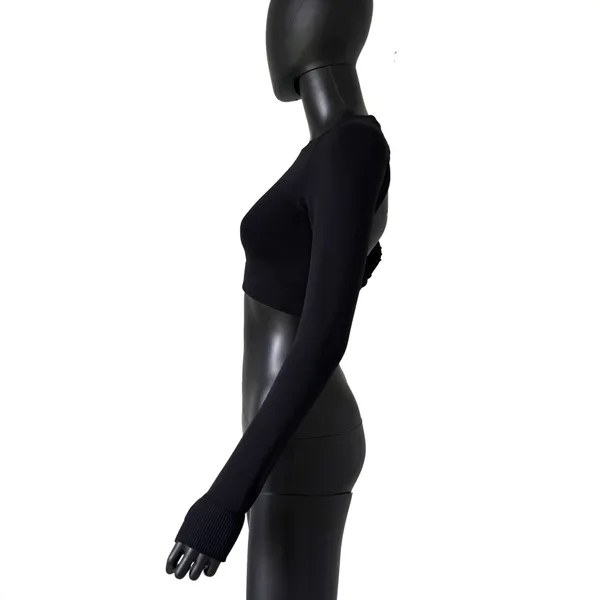 Gym Top T-shirt Crop Top Blouse Cover Up Tee Long Sleeve Sport Tee Slim Fit Top - Image 3