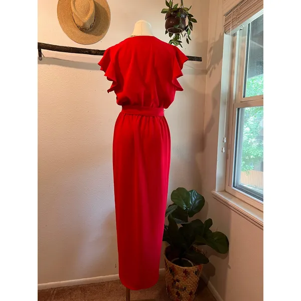 Amanda Uprichard Martinque Red Ruffled Wrap Midi Summer Dress Size Medium USA - Image 6