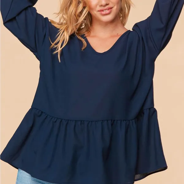 Haptics Navy Babydoll Peplum Blouse Top V-Neck Plus Size Oversized 1X NWOT - Image 7