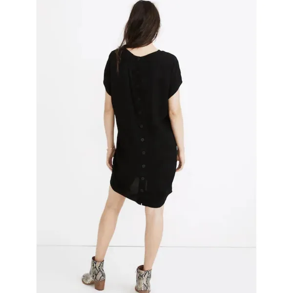 Madewell Crewneck Button Back Easy Dress M Black Short Sleeve Minimalist Casual - Image 2