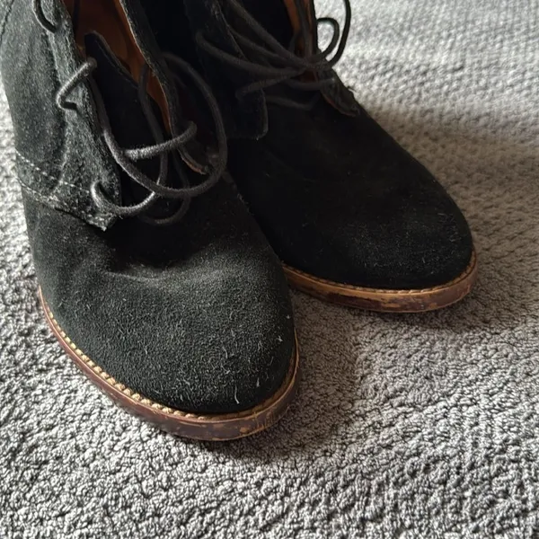 Madewell 1937 Black Suede Lace Up Stacked Block Heel Ankle Booties‎ 6.5 - Image 7