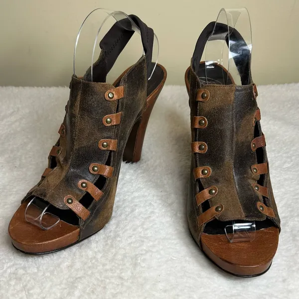 Donald J Pliner Heels Womens 10 Saddle Vishad Open Toe Distressed Leather‎ - Image 2