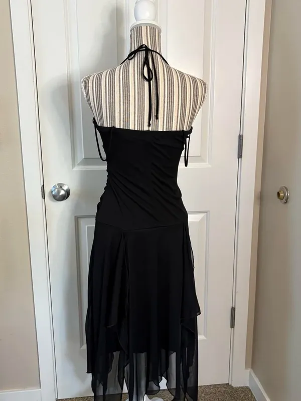 Trixxi Black Ruched whismy goth med flowy witchy dress punk casual dark academia - Image 5
