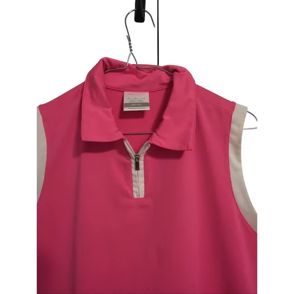 Nike Golf Womens Pink Dri-FIT Sleeveless Quarter Zip Polo Shirt‎ 520549-641 M - Image 4