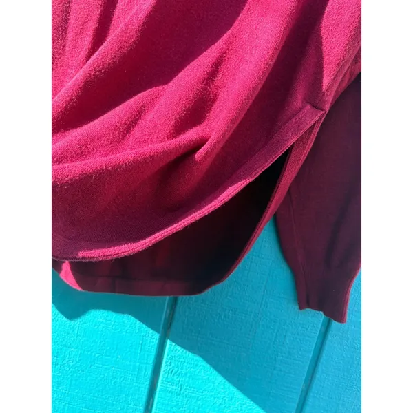 Kenneth Green Burgundy Ribbed Shoulder Crewneck Sweater XL‎ Relaxed High Low Hem - Image 4