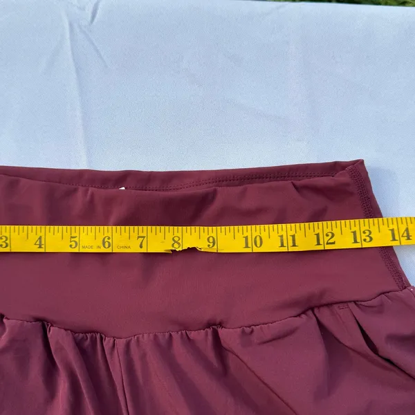 Halara Wide Leg Cropped Pants Burgundy Elastic Waist Comfort Size Medium - Image 6