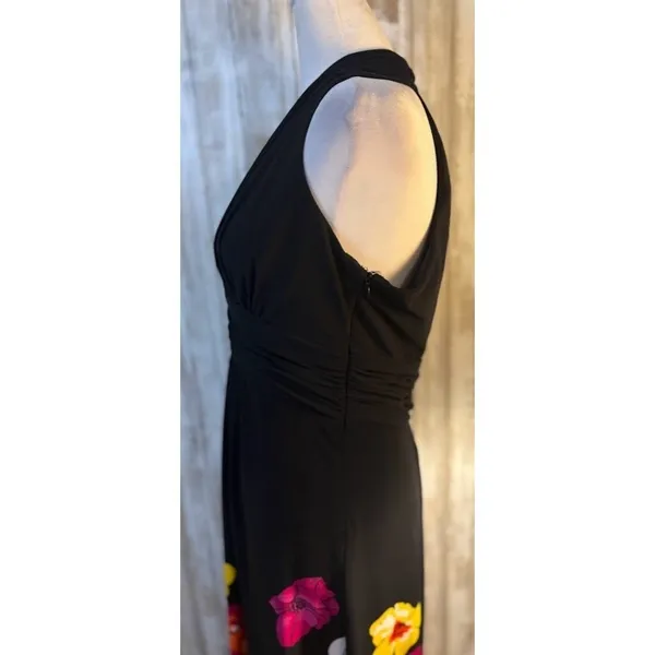Jones Wear Dress Maxi Womens 8 Black Excellent Floral Halter Pleated V-Neck‎ - Image 6