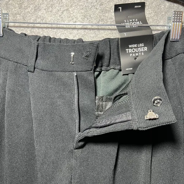 No Comment Black Wide Leg Trouser Pants Pleated Front Stretch NWT Size L - Image 7