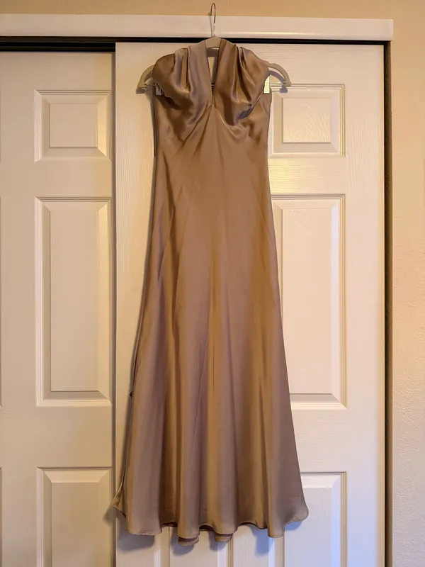 Neutral Champagne Birdy Grey Monique Matte Satin Dress - Image 4
