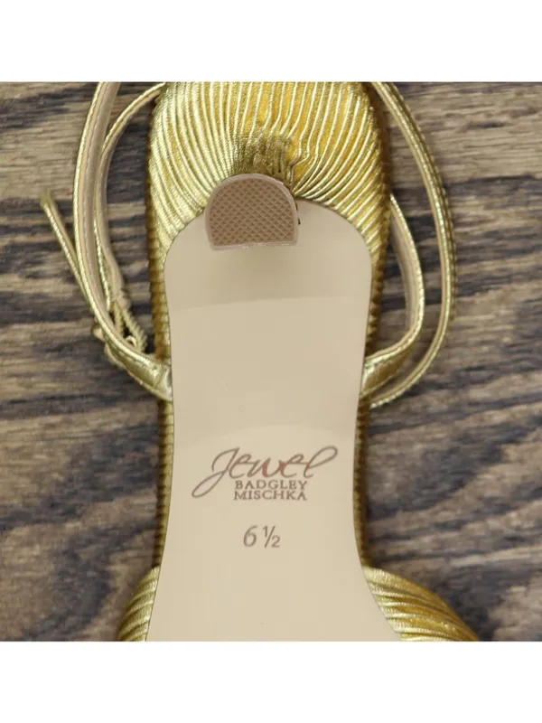Jewel Badgley Mischka True Kitten Heel Sandals Wrap Strap Gold Yellow 6.5M - Image 10
