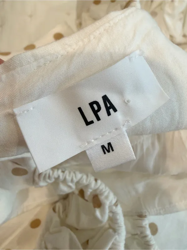 LPA Fit and Flare Mini Dress in White and Tan Polka Dots size Medium - Image 7