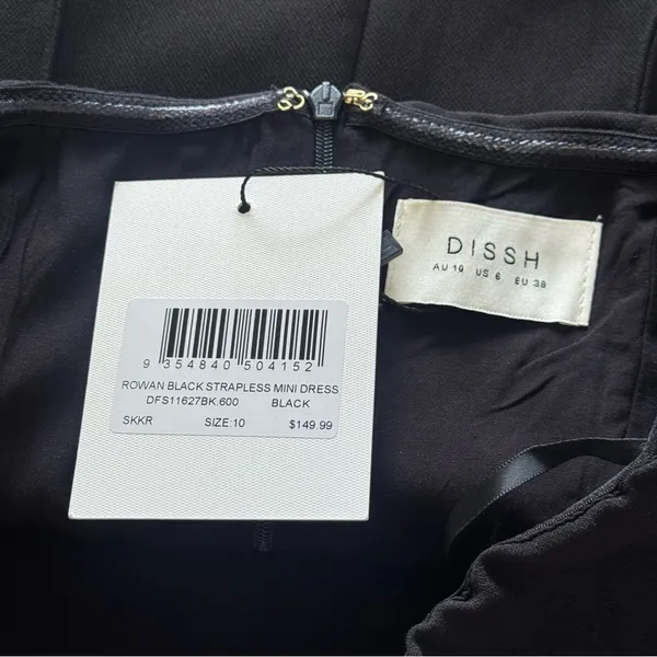 NWT‎ DISHH Rowan Black Strapless Mini Dress Size 6 - Image 7