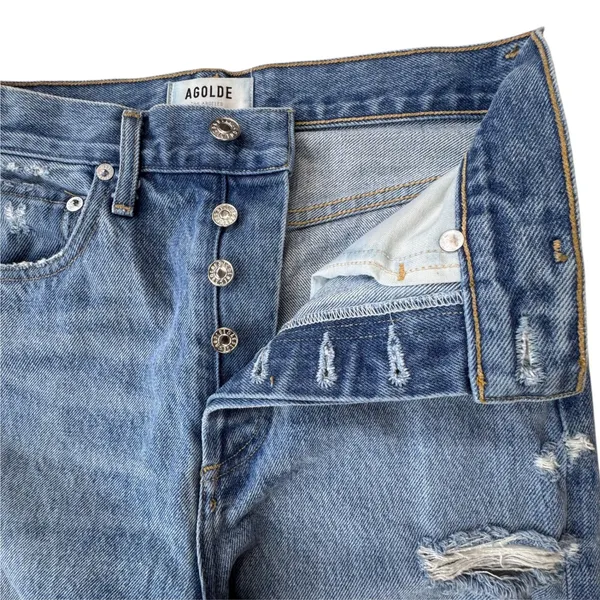 AGOLDE‎ 90s Jean Womens 23 High Rise Straight Leg Distressed Blue Denim Grunge - Image 6