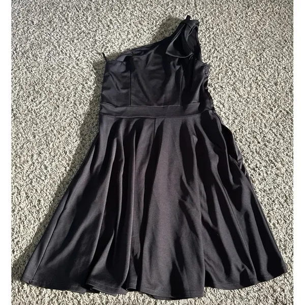 Jasambac Women's Black One Shoulder A Line‎ Dress Size Large - Image 6