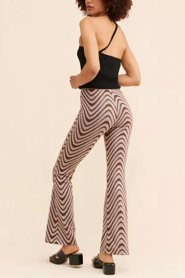 UO Urban Outfitters Bryn Pull-On Flare Leg Pant Brown Wave Boho Hippie Groovy - Image 2