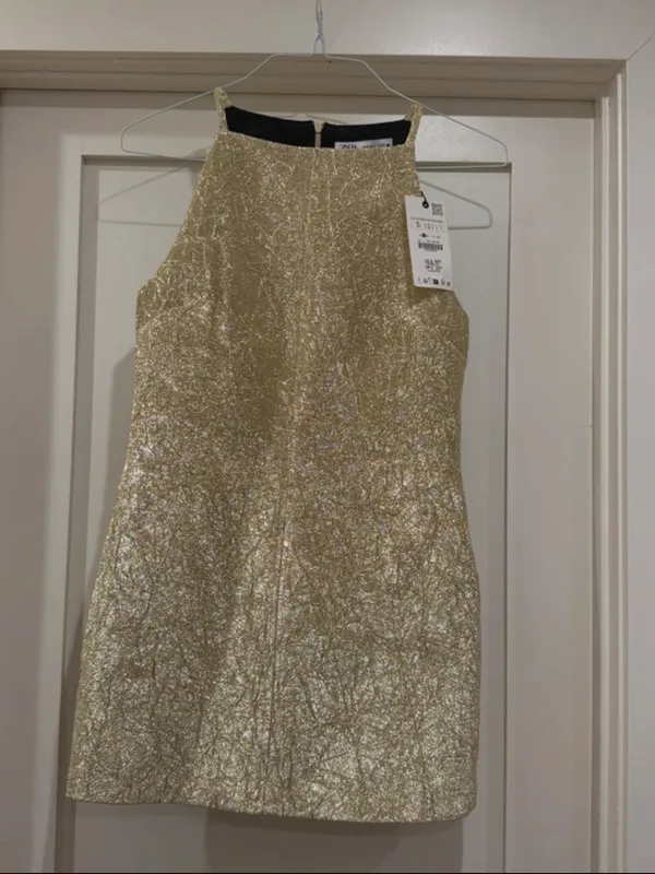 Zara Metallic Gold Mini Dress - Image 4