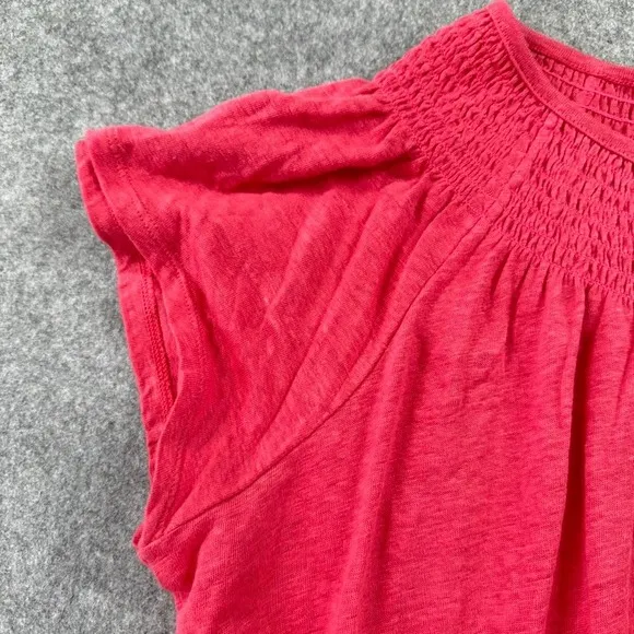 Garnet Hill Size‎ Large Pink 100% Organic Linen Smocked Neck Flutter Sleeve Top - Image 4
