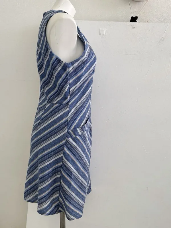 NEW Entro Sleeveless Fit & Flare Dress Navy Chevron Stripe Size MEDIUM Pocket - Image 6
