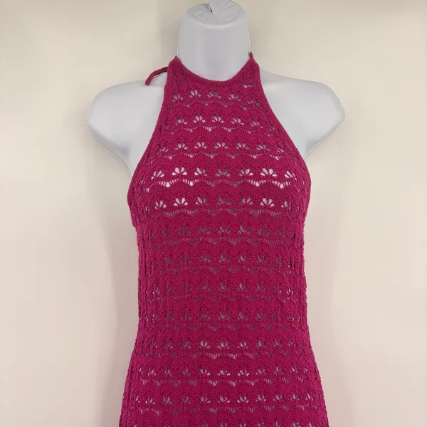 Future Collective Alani Noelle Crochet Halter Maxi Dress L Magenta Y2K Festival - Image 3