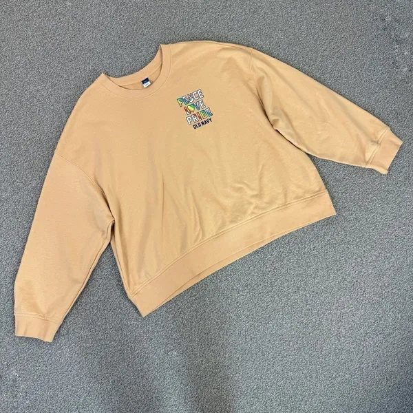 Old Navy Peace Love Pride Crewneck Sweatshirt Peach Tan‎ XXL Plus Size - Image 5