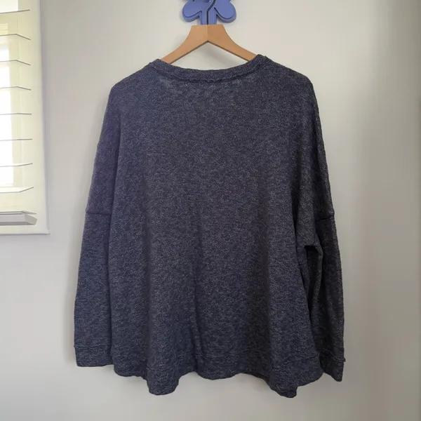 Free People Medium Henley Pullover Heather Navy Oversized Relaxed Lounge - Image 4