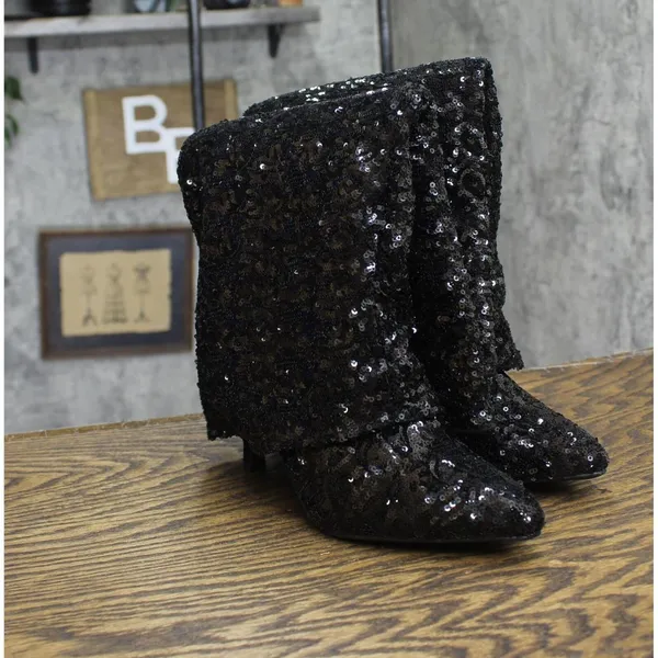 NWT a new day Womens Abba Sequin Foldover Tall Boots 91636693 Black 6M - Image 5