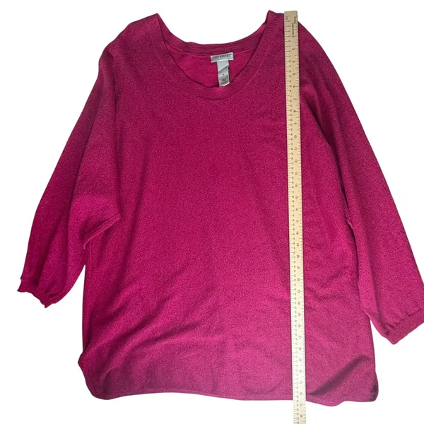 Catherines Pink Metallic Shimmer Knit Scoop Neck Sweater Size‎ 1X Stretch Comfy - Image 6