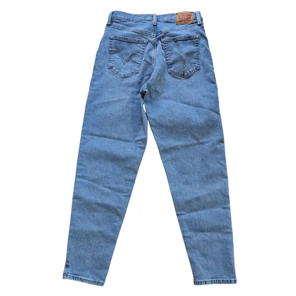 Levis High Waisted Mom‎ Jeans Medium Wash Blue Tapered Leg Stretch Denim Size 29 - Image 3