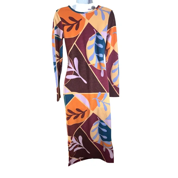 Target Latino Heritage Month Geometric Floral Long Sleeve Bodycon Midi Dress S - Image 6