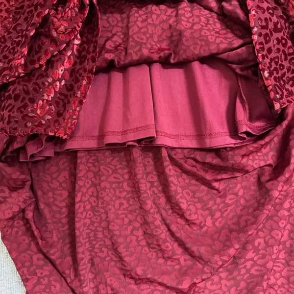 Betsey Johnson Size-XL Midi Dress Burgundy Red Velvet Leopard Print - Image 10