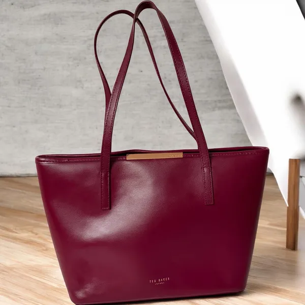 Ted Baker Burgundy Tote Bag Large Structured Shoulder Handbag - Image 8