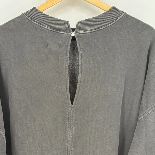 Aerie Lace Ribbon Bow Sweatshirt Charcoal Gray Oversized Keyhole Back Medium - Image 6