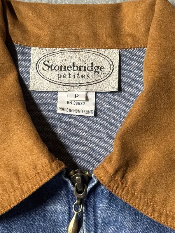Vintage Stonebridge women denim and suede vest in size petite - Image 3