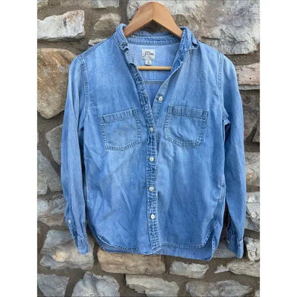 J. Crew Light Wash Denim Button-Down Shirt size 0 - Image 2