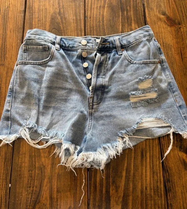 PacSun Light Blue Denim Shorts with Frayed Hem - Image 2