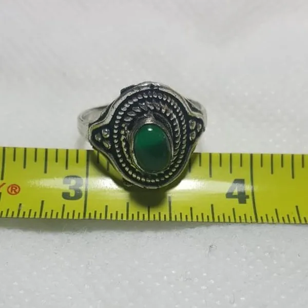Natural Green Onyx 925 Silver Gemstone Ring Size 8 - Image 3