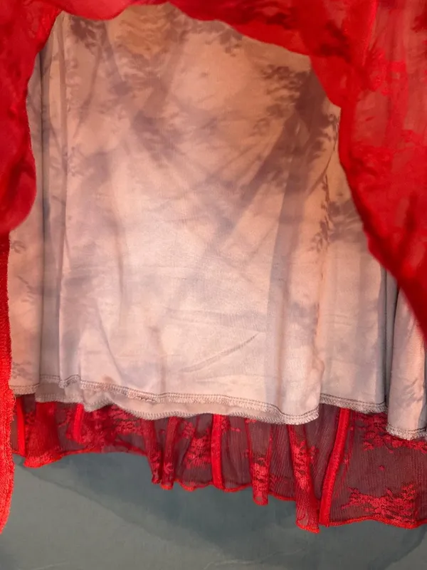 Women L Red Lace Corset Dress Bell Sleeve Y2K Romantic Goth Coquette Festival - Image 5