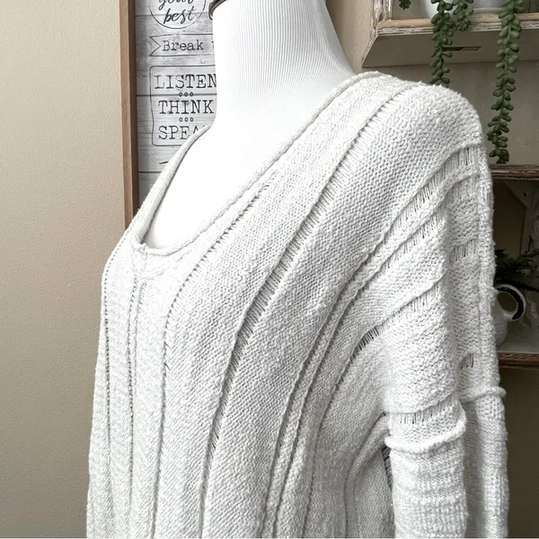 Free People Ocean Drive Ivory Distressed Pullover Sweater S - Image 5