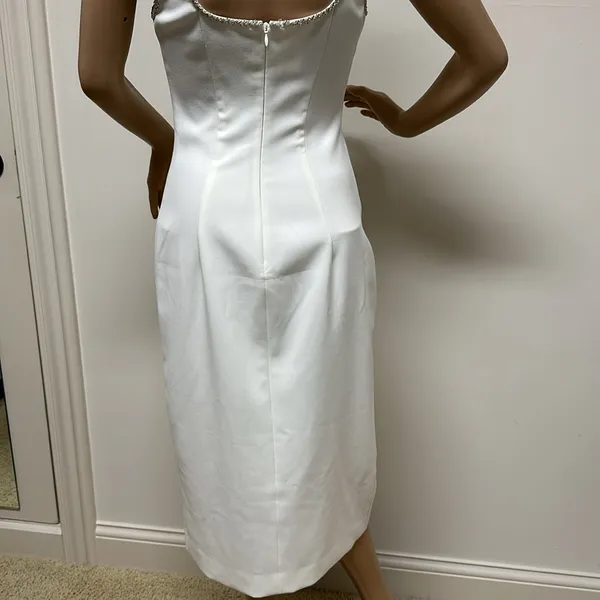 New Likely White Dressy MIDI Dress Lined with beaded trim size 10 - Image 8
