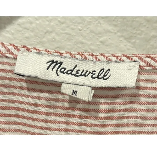 Madewell V-Neck Button-Back in Strip Short Sleeve Red White Blouse - Image 4