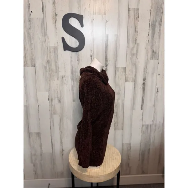 Revamped Brown Chenille Cowl Neck Tunic Sweater Soft Knit Pullover Size S - Image 3