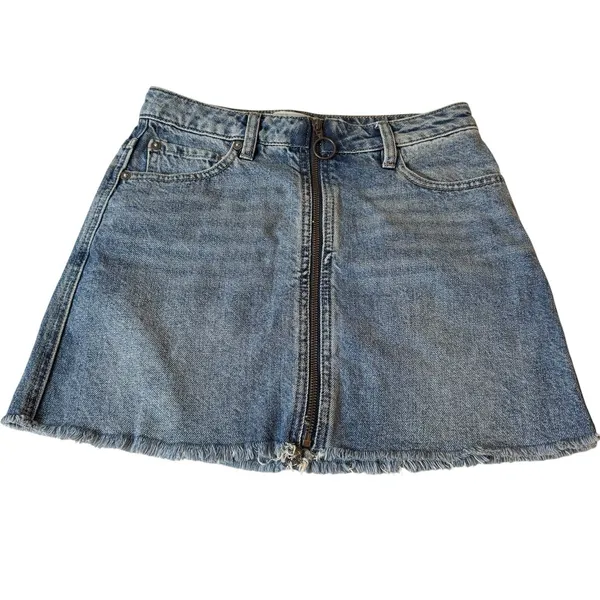 We The Free Denim Zip Up Mini Skirt Raw Hem Size 24 Coastal Cowgirl Concert Boho - Image 2