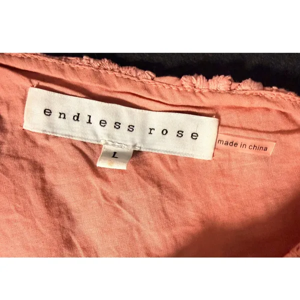 Endless Rose Womens L Coral Floral Lace Peplum Blouse V Neck Puff Sleeve Lined - Image 6