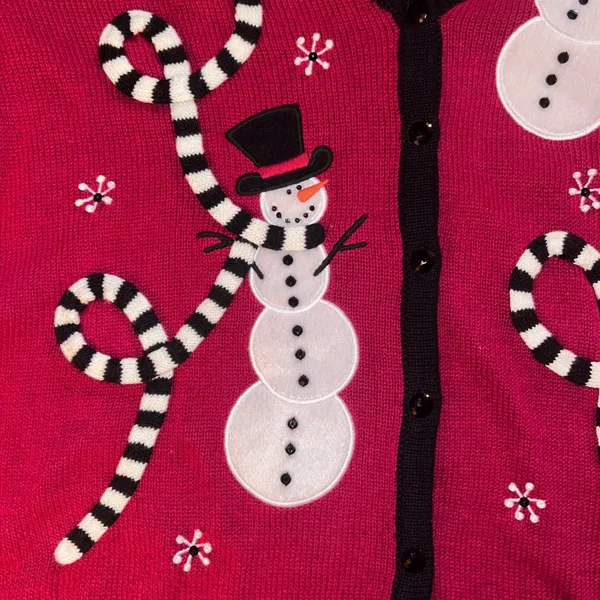 Mandal‎ Bay Womens Large Christmas Holiday Snowman Cardigan Sweater Festive Top - Image 6
