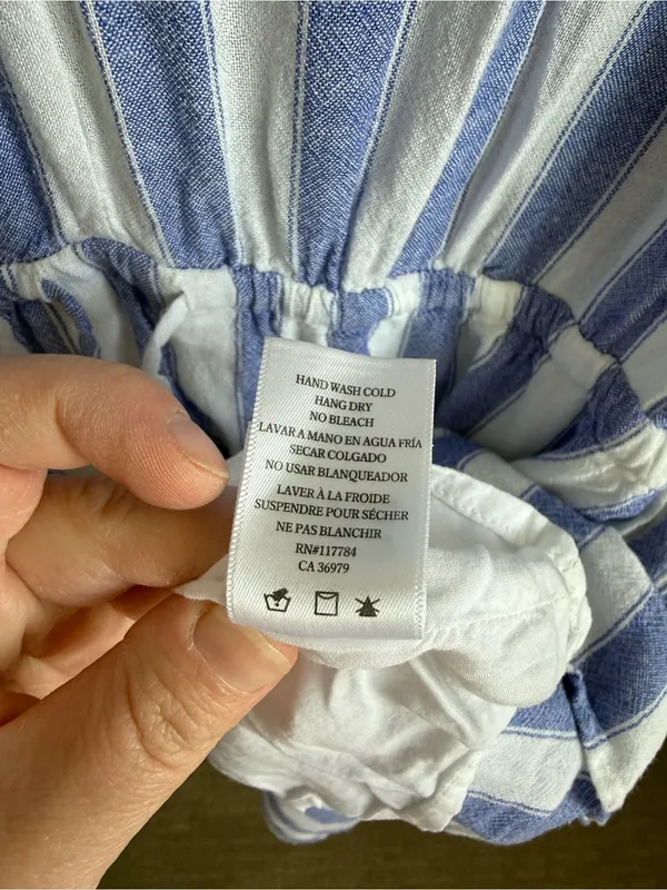 Rails Wren Pacifica Stripe Linen Blend Kaftan Dress Blue White Size Medium - Image 10