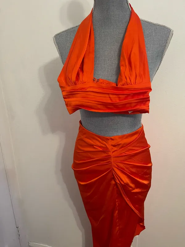 Oh Polly Bright Orange Satin Skirt with a Top - Image 4