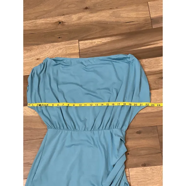 ANRABESS Maxi Dress Size M Turquoise Blousy Top Ruched Side Asymmetrical Slit - Image 5