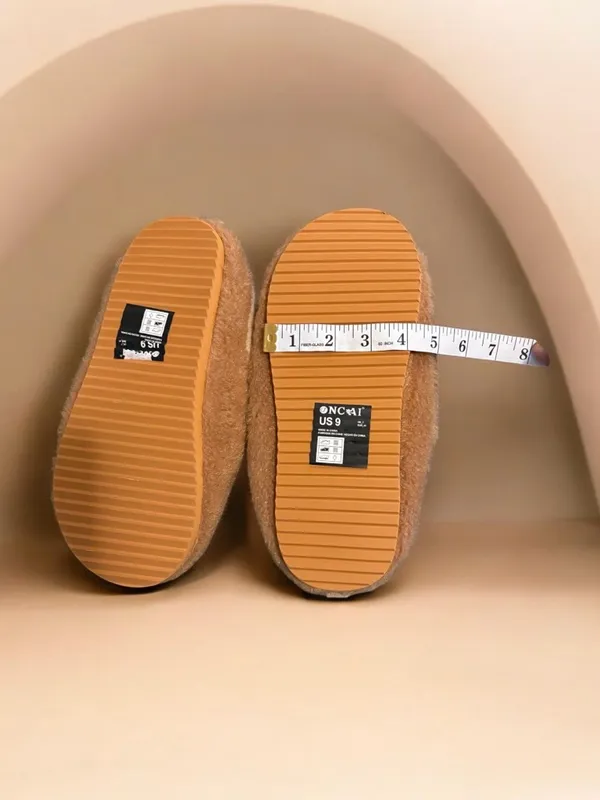 Women's Plush Tan Fleece-Lined Slip-On Slippers - Image 4