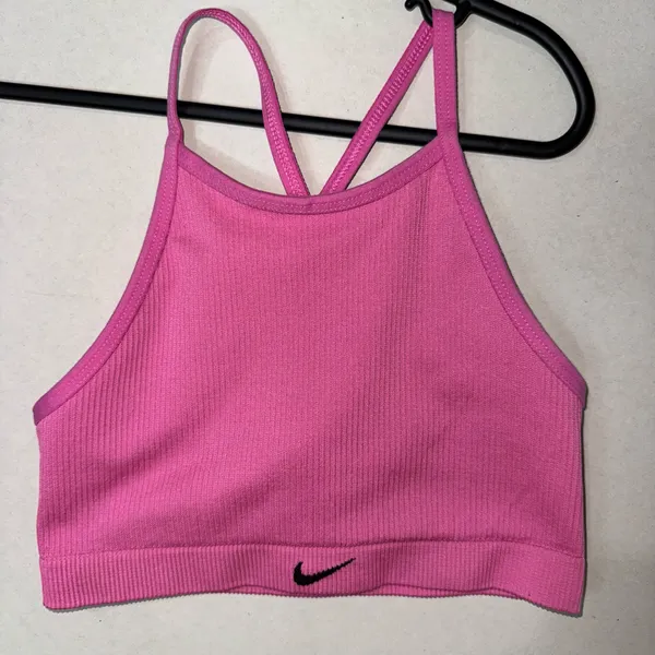 Nike Hot Pink Ribbed Sports Bra with Black Swoosh NEW Size XS - Image 3